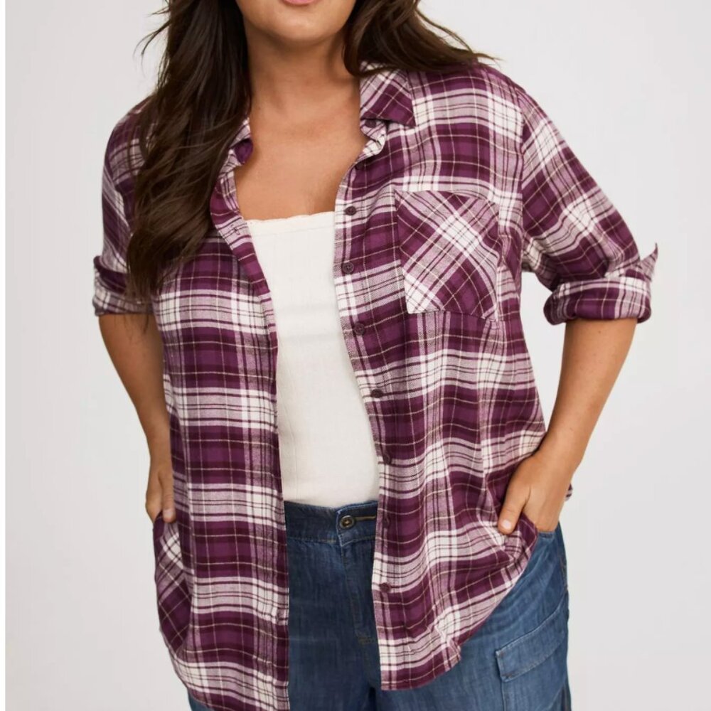 Torrid Lizzie Button-Up Brushed Flannel Shirt- Sassafras Size 2